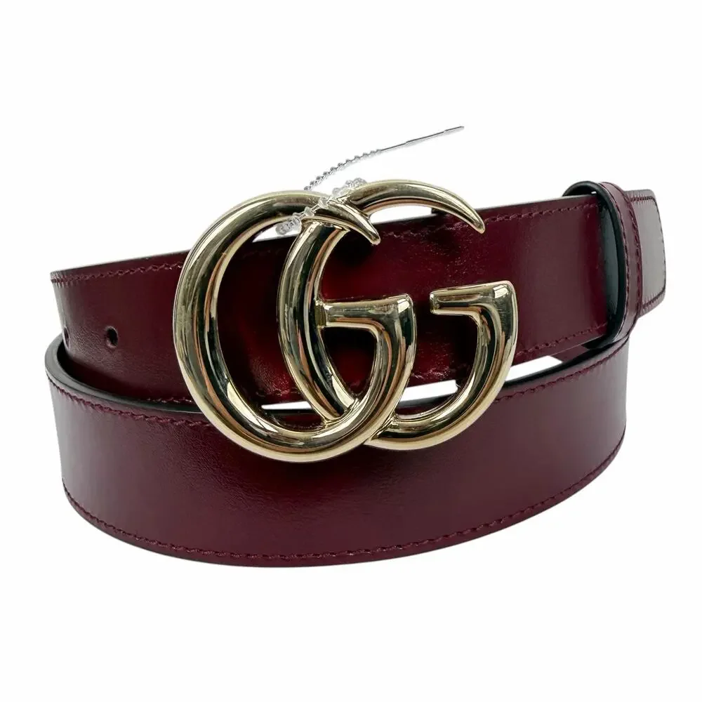 Gucci GG Marmont Belt Red Leather Gold Buckle Women Size 95/38